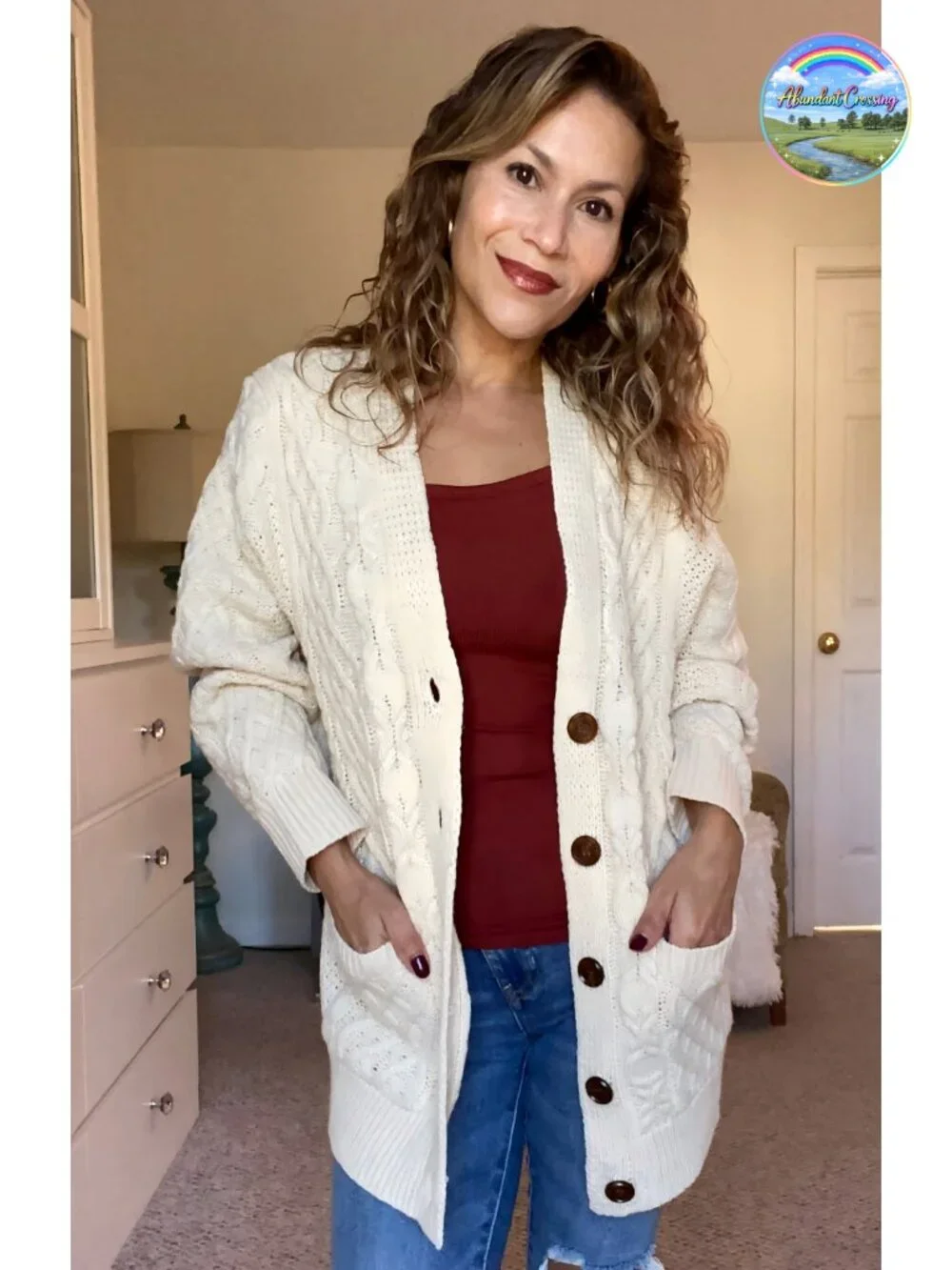 Cable Knit Chunky Cardigan Sweater with Pockets Button V-Neck